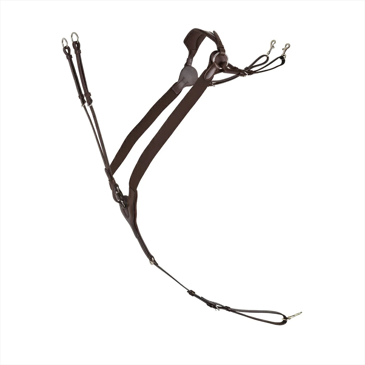 CAMEO ComfortPro Elasticated Breastplate in Brown with running martingale rings and flexible webbing for jump saddle stability.