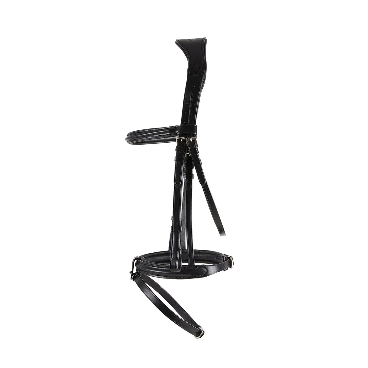 CAMEO ComfortPro Flash Bridle in Black with a curved padded browband and rubber grip reins to relieve poll pressure in ridden work.