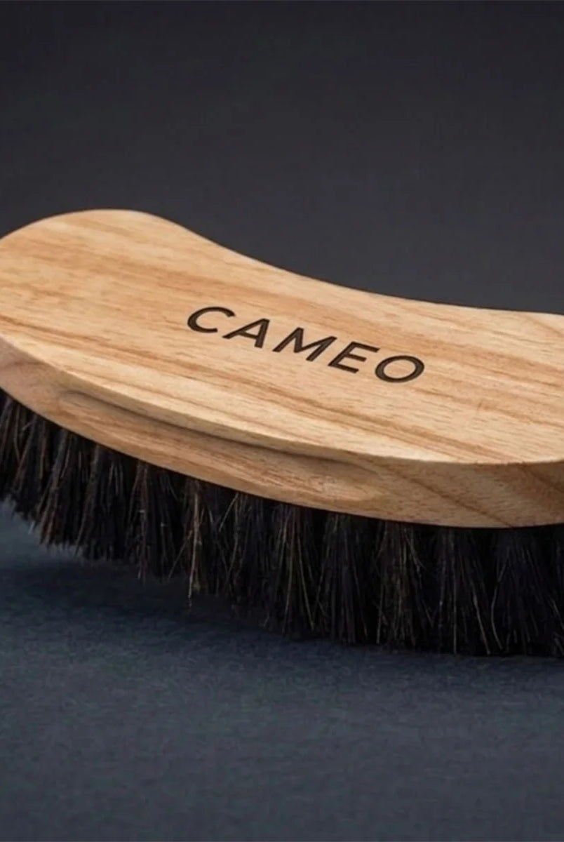 CAMEO Deep Clean Dandy Brush in Maple on a studio background featuring natural horsehair bristles to lift deep coat dust.