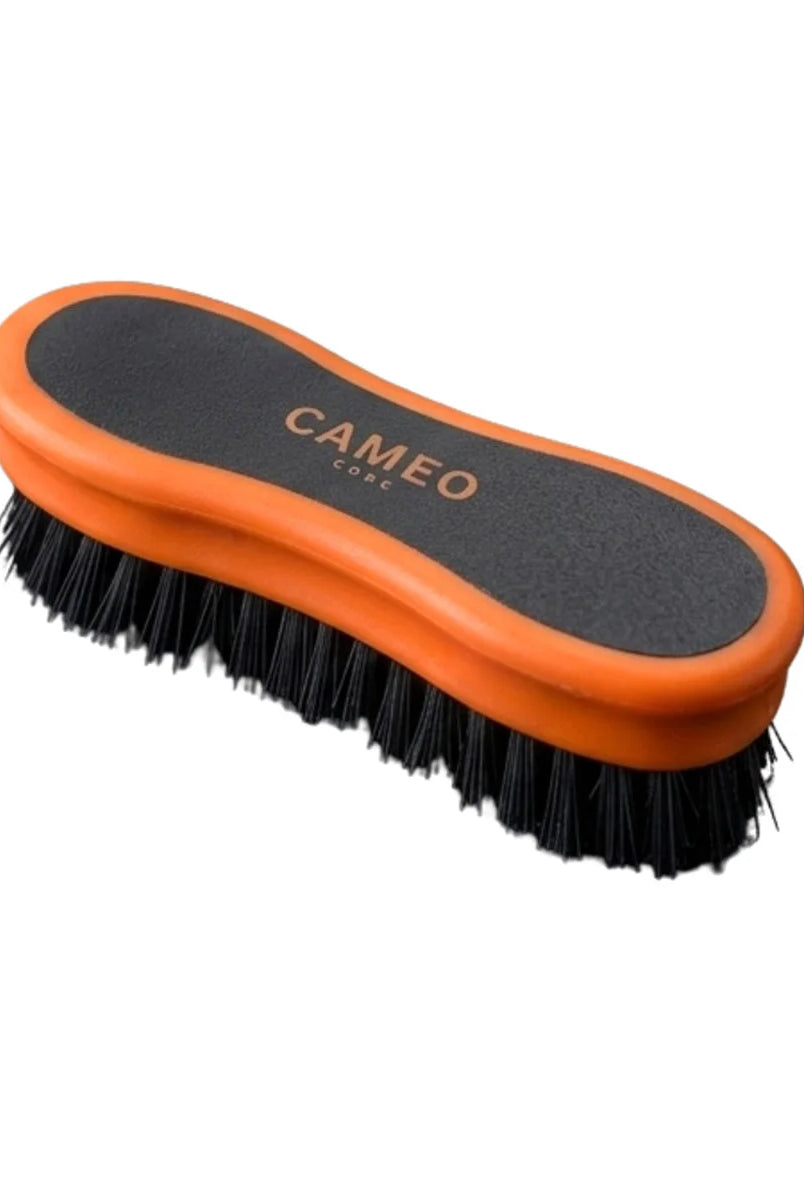 CAMEO Ergonomic Face Brush in Orange with a compact contoured block designed for delicate areas around horse eyes and muzzle.