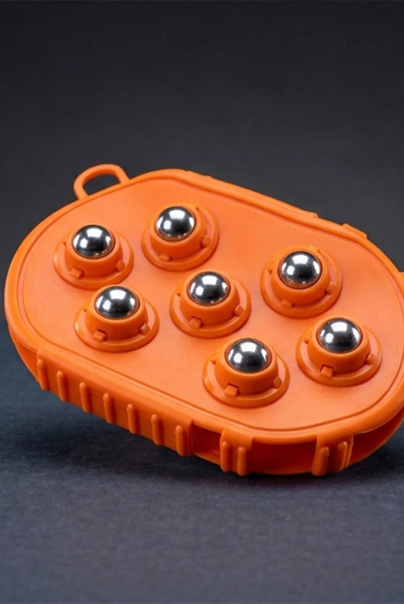 CAMEO Magnetic Massage Mitt in Orange featuring 7 rotating steel balls to relieve equine muscle tension and boost circulation.