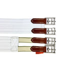 Set of equestrian girth straps with leather ends on a white background