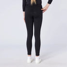 CAMEO All Season Riding Tights in Black worn by a junior rider, showcasing the innovative full-seat chevron silicone grip for maximum in-saddle stability. These technical equestrian leggings feature a high-rise core-supporting waistband and anti-chafing flat-lock seams for professional UK performance.