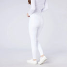 CAMEO All Season Tights in White featuring an innovative full-seat chevron silicone grip for maximum in-saddle stability during competition. These technical equestrian riding tights include a core-supporting high-rise waistband and thermal brushed lining for professional show-day performance in the UK.