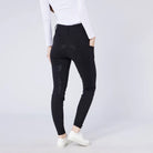 CAMEO All Season Tights in Black featuring an innovative full-seat chevron silicone grip for maximum in-saddle stability and security. These technical equestrian riding tights are designed with a high-rise core-supporting waistband, deep smartphone pocket, and thermal brushed lining for UK riders.