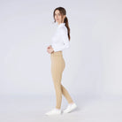 CAMEO All Season Tights in Beige featuring a high-rise core-supporting waistband and an innovative full-seat chevron silicone grip for superior in-saddle stability. These technical equestrian riding tights are engineered with thermal brushed lining and 4-way compression stretch for UK performance.