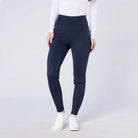 CAMEO All Season Tights in Navy featuring a high-rise core-supporting waistband and a full-seat chevron silicone grip for superior in-saddle stability. These technical equestrian riding tights include ergonomic flat-lock seams and thermal brushed lining for all-weather performance in the UK.