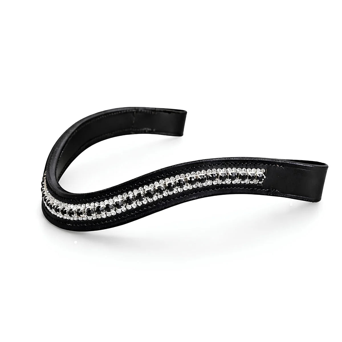 CAMEO ComfortPro Aura Browband in Black with multi-row faceted crystals and soft leather padding for ear clearance and sparkle.