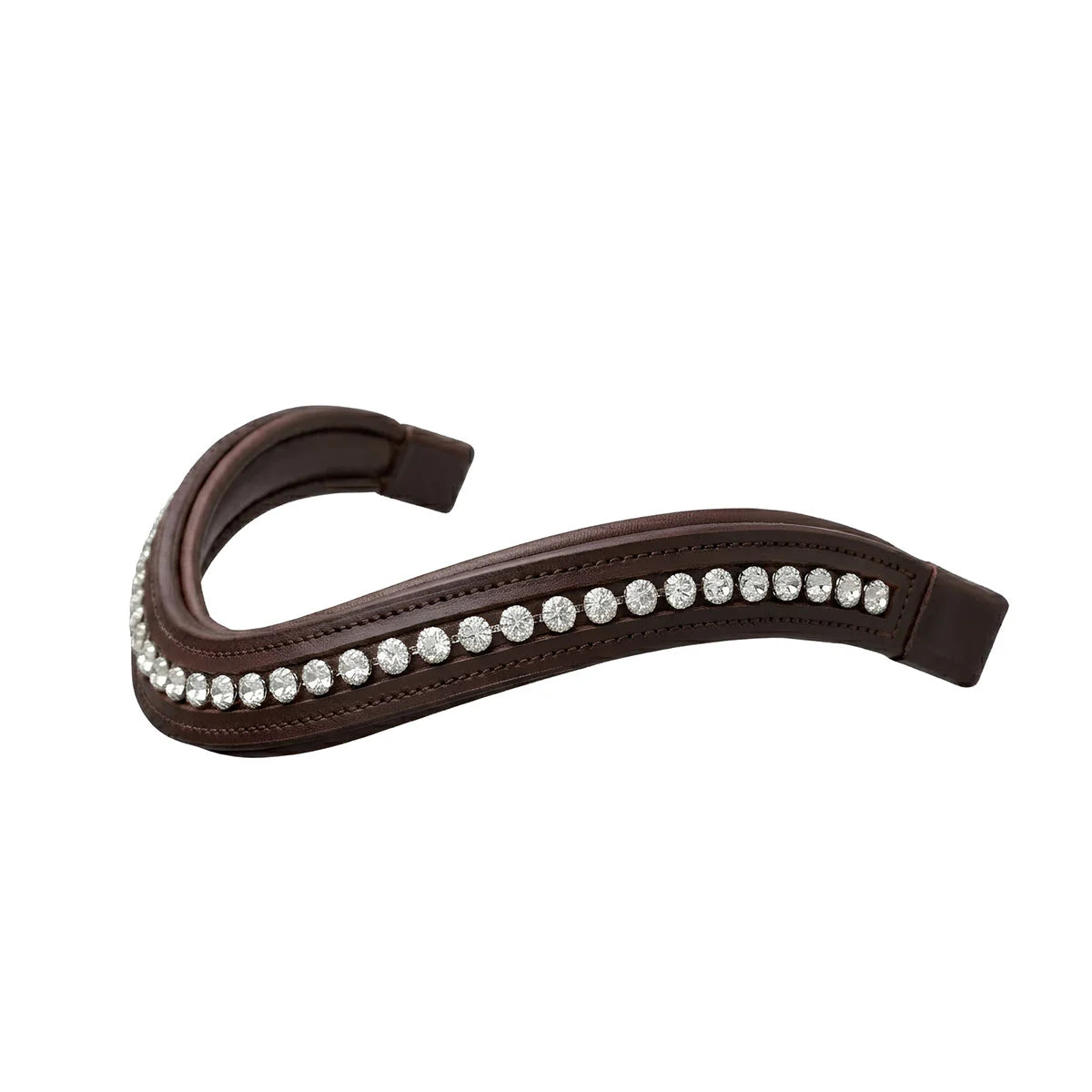 CAMEO ComfortPro Icon Browband in Brown featuring a single row of large clear crystals and an anatomical wave for ear freedom.