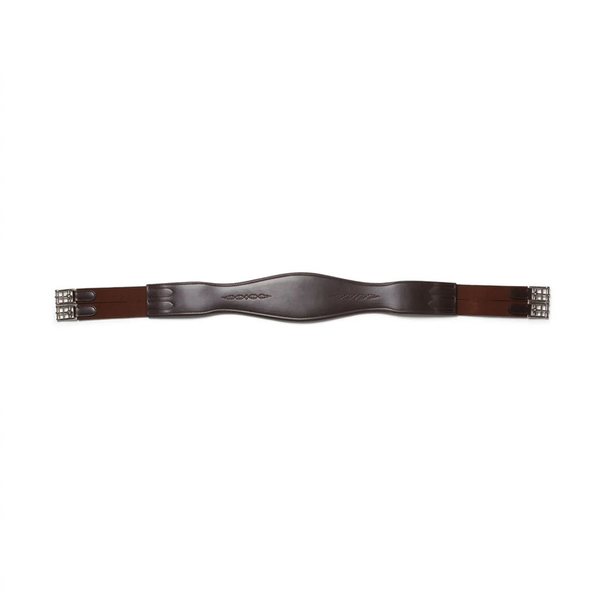 CAMEO ComfortPro Kinetic Girth in Brown featuring decorative embroidery and dual-ended elastic panels for jumping freedom.