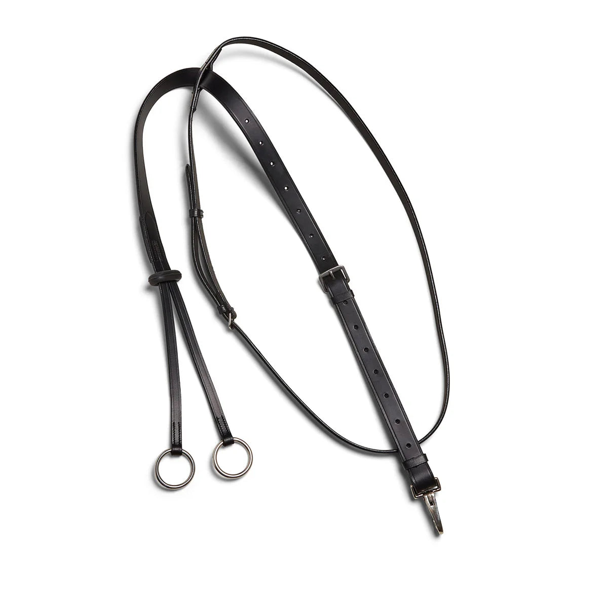 CAMEO ComfortPro Running Martingale in Black featuring stainless steel rings and a quick-release girth snap for jumping control.