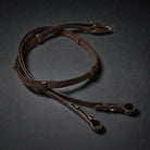 CAMEO Super Grip Reins in dark brown featuring durable web and leather construction with hook and stud closures.