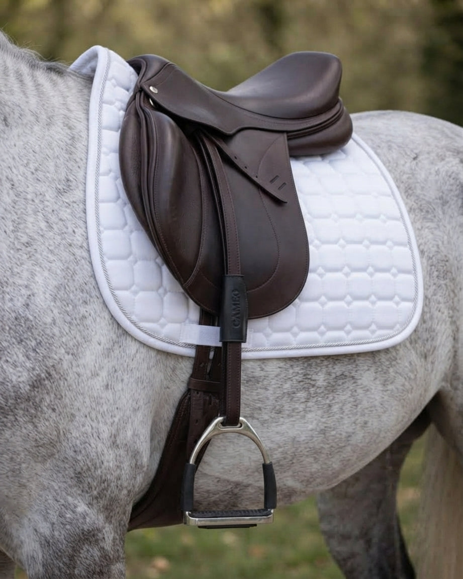 CAMEO Competition Dressage Mono Stirrup Leathers in Brown featuring a single-strap profile for close contact riding.