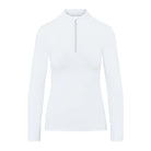 CAMEO Core Collection Baselayer in White featuring a tailored silhouette and a technical quarter-zip stand collar with a protective chin guard. Designed with CameoTech 4-way stretch fabric and anti-chafing flat-lock seams, this professional equestrian top is ideal for British competition days.