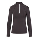 CAMEO Core Collection Baselayer in Black featuring a striking contrast white quarter-zip and a professional tailored silhouette. Engineered with technical CameoTech 4-way stretch fabric, this premium equestrian top provides active thermoregulation, moisture-wicking comfort, and anti-chafing flat-lock seams for riders in the UK.