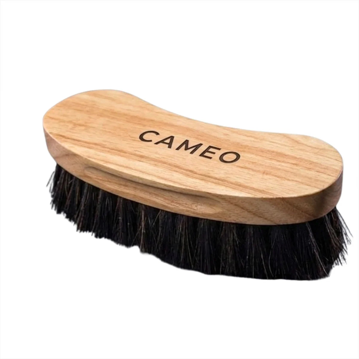 CAMEO Deep Clean Dandy Brush in Maple with an ergonomic curved wooden block and side finger grooves for secure horse grooming.