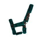 CAMEO Deluxe Headcollar in EverGreen featuring thick anti-rub fleece padding and Cacao anti-rust hardware for travel comfort.