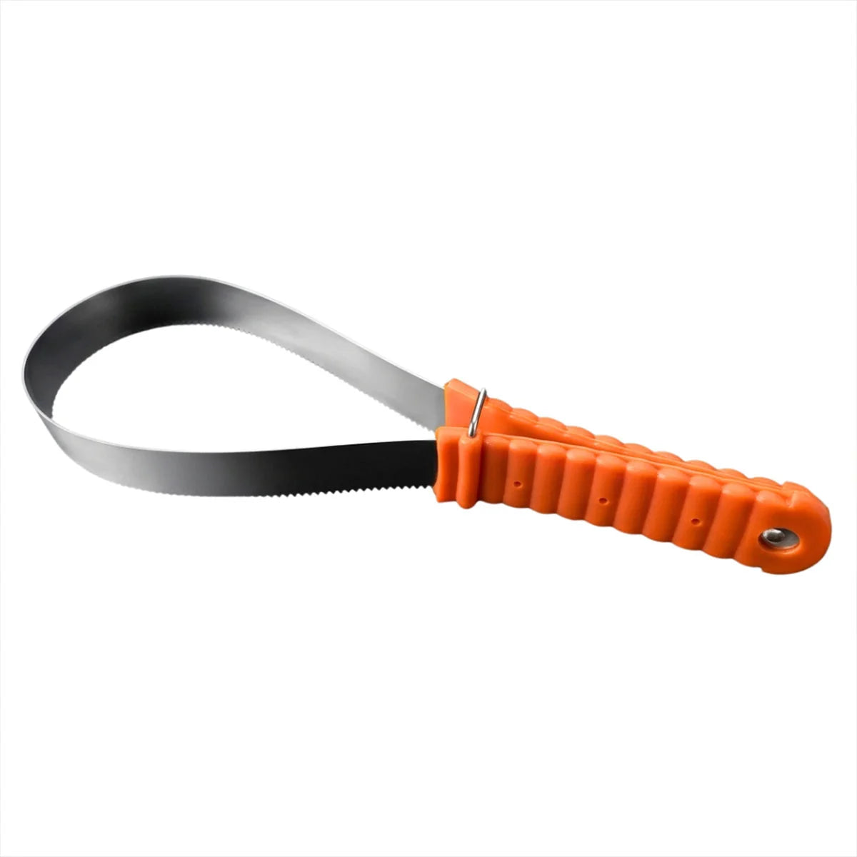 CAMEO Dual-Action Shedding Blade in Orange with a flexible stainless steel loop and ribbed grip handle for removing winter hair.